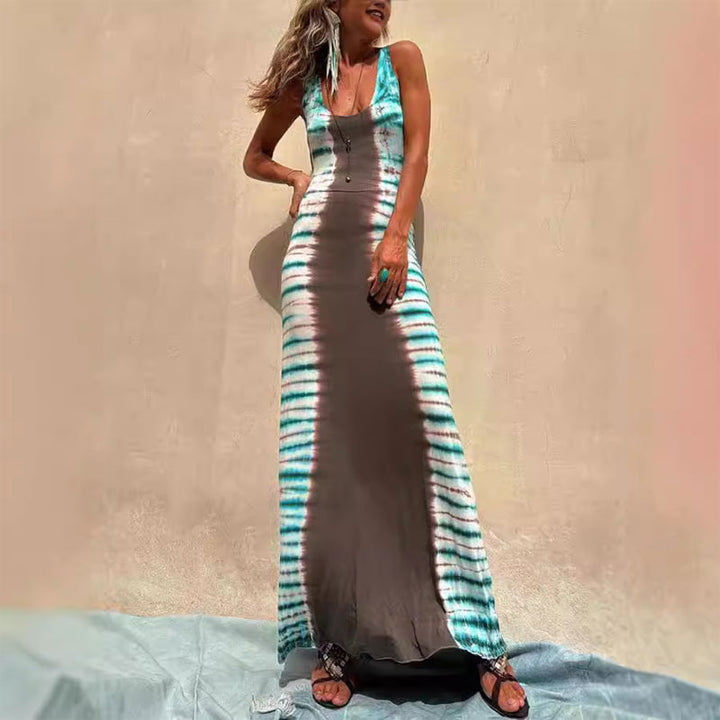 Tie-Dye Backless Long Boho Dress