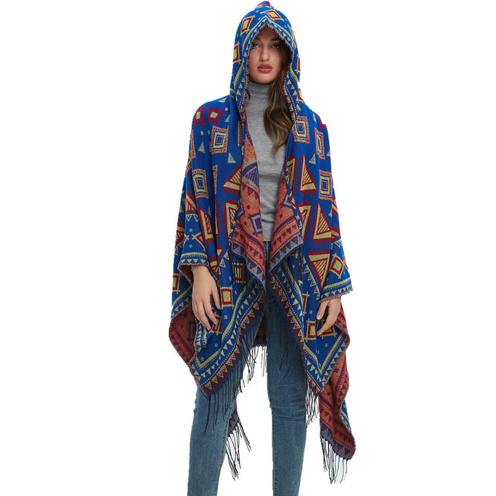 Aztec Poncho Hooded Shawl