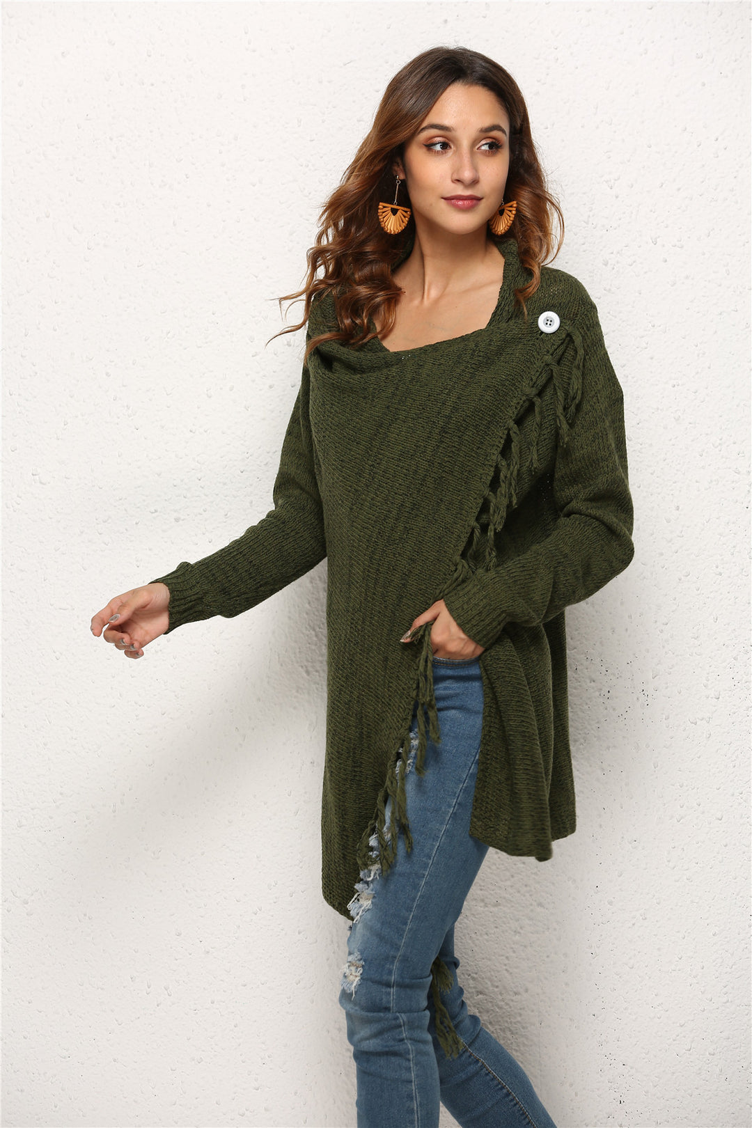 Open Stitch V Neck Poncho