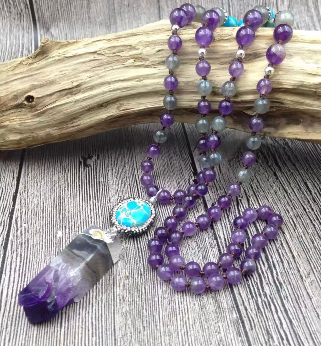 108 Mala Amethyst & Turquoise Crystal Necklace