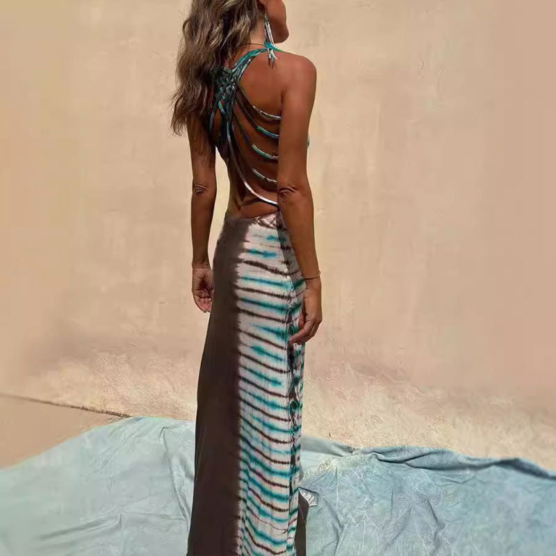 Tie-Dye Backless Long Boho Dress