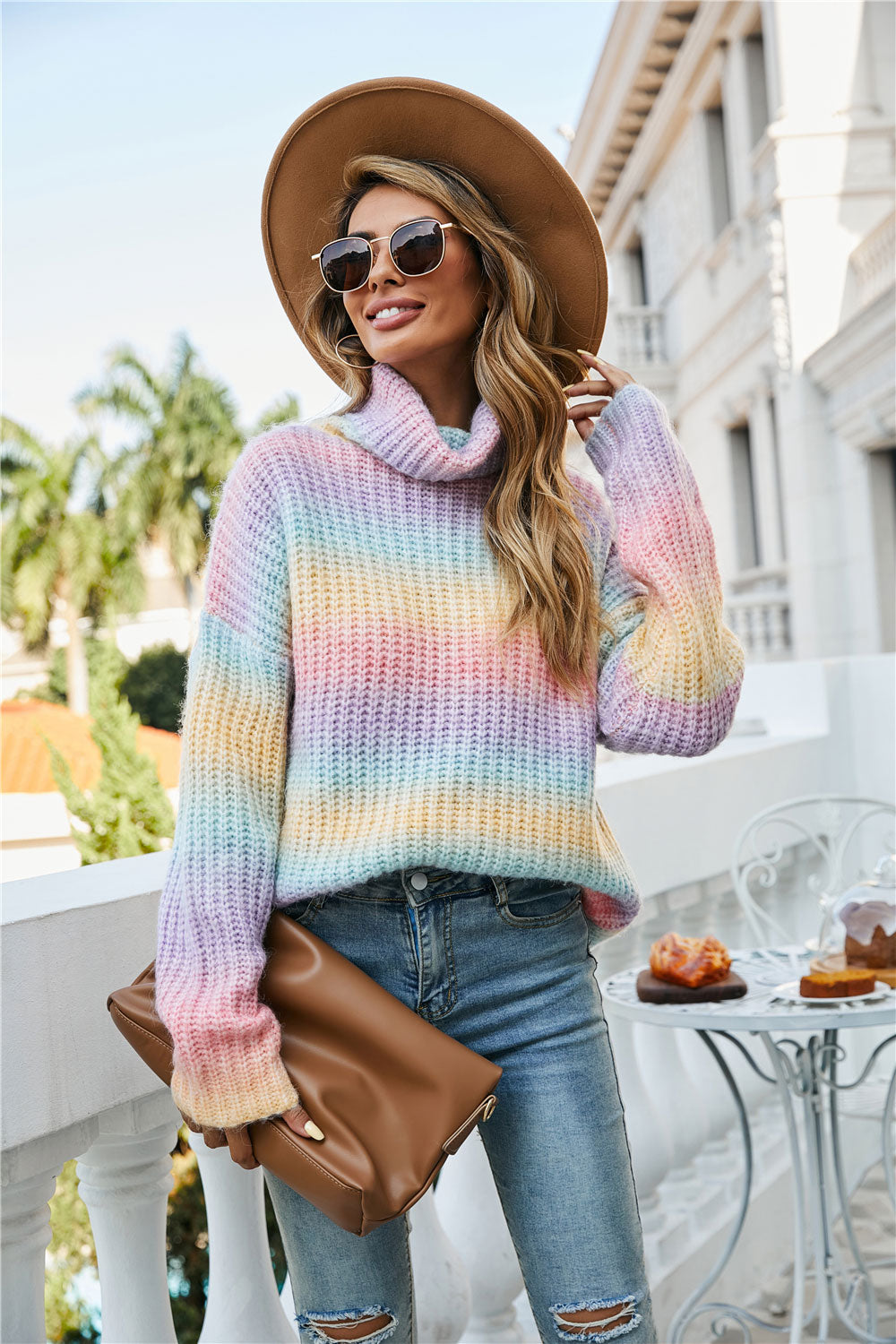 Chic Tie-Dye Turtleneck Knitted Sweater