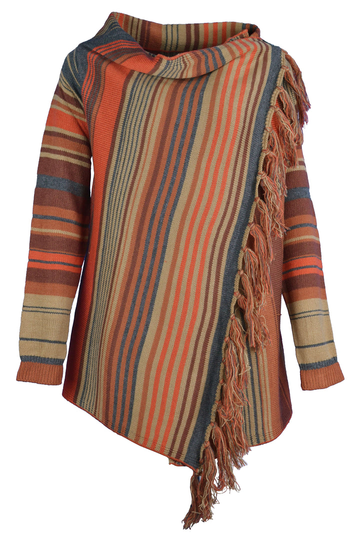 Asymmetrical Flare Striped Poncho