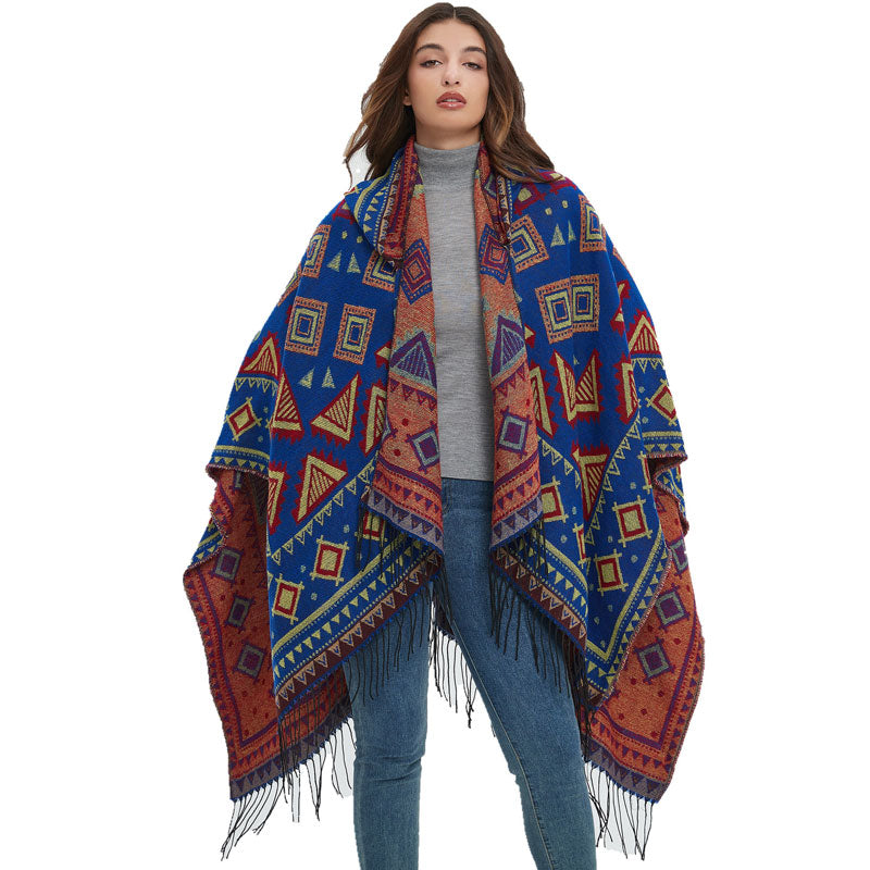 Aztec Poncho Hooded Shawl