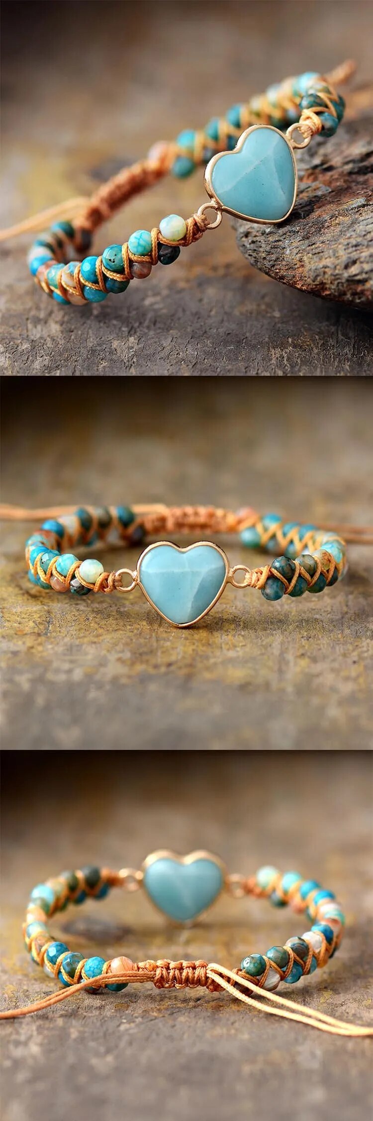 Amazonite Heart Braided Leather Bracelet