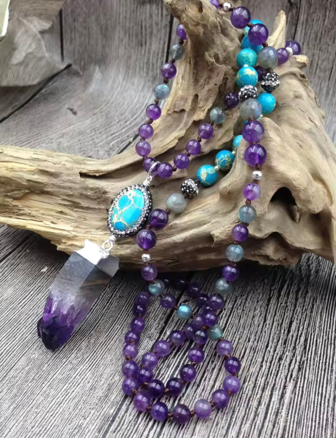 108 Mala Amethyst & Turquoise Crystal Necklace