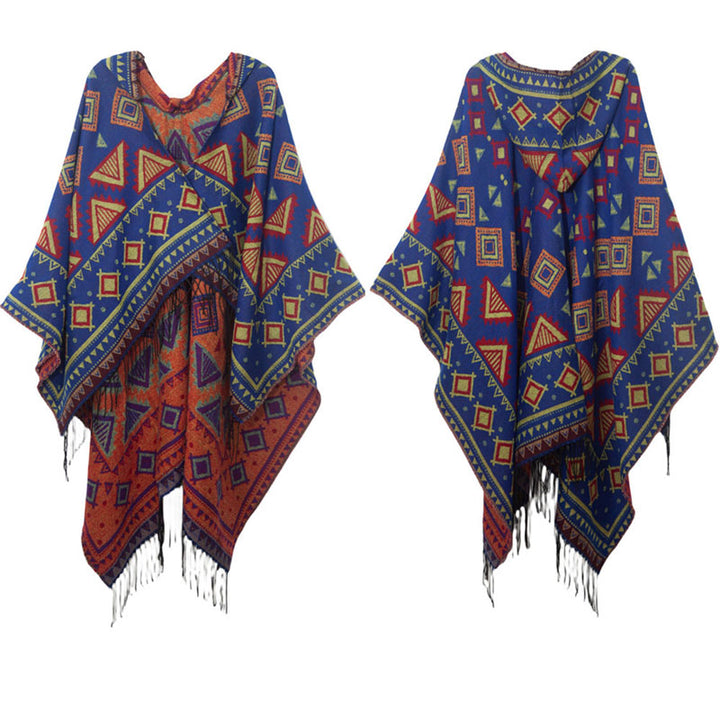 Aztec Poncho Hooded Shawl