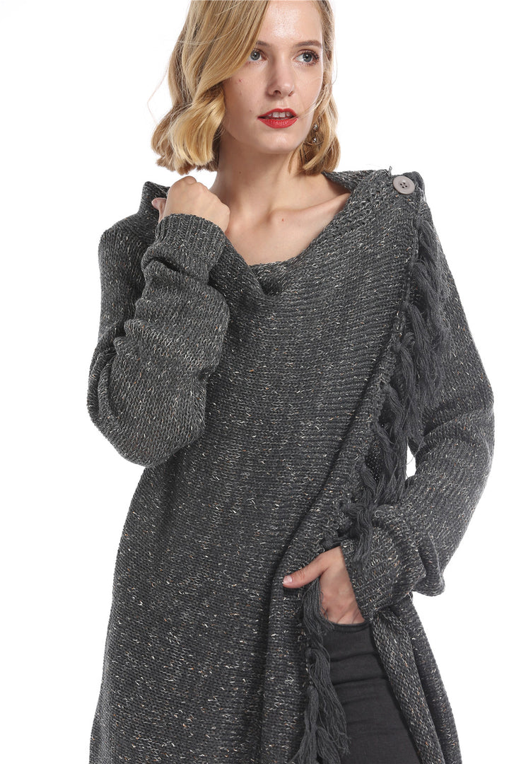 Open Stitch V Neck Poncho