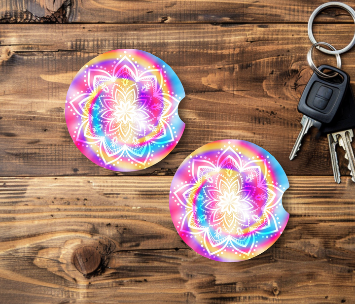 Ceramic Car Coasters- Rainbow Swirl