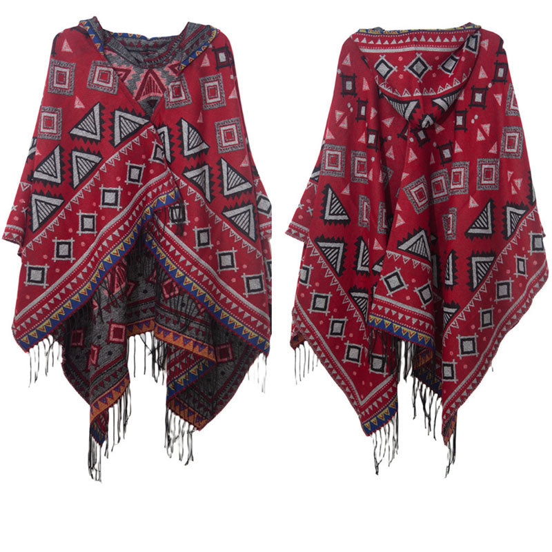 Aztec Poncho Hooded Shawl