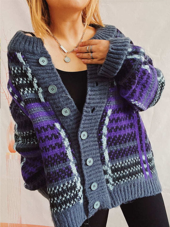 Chic Contrast Striped Knitted Cardigan