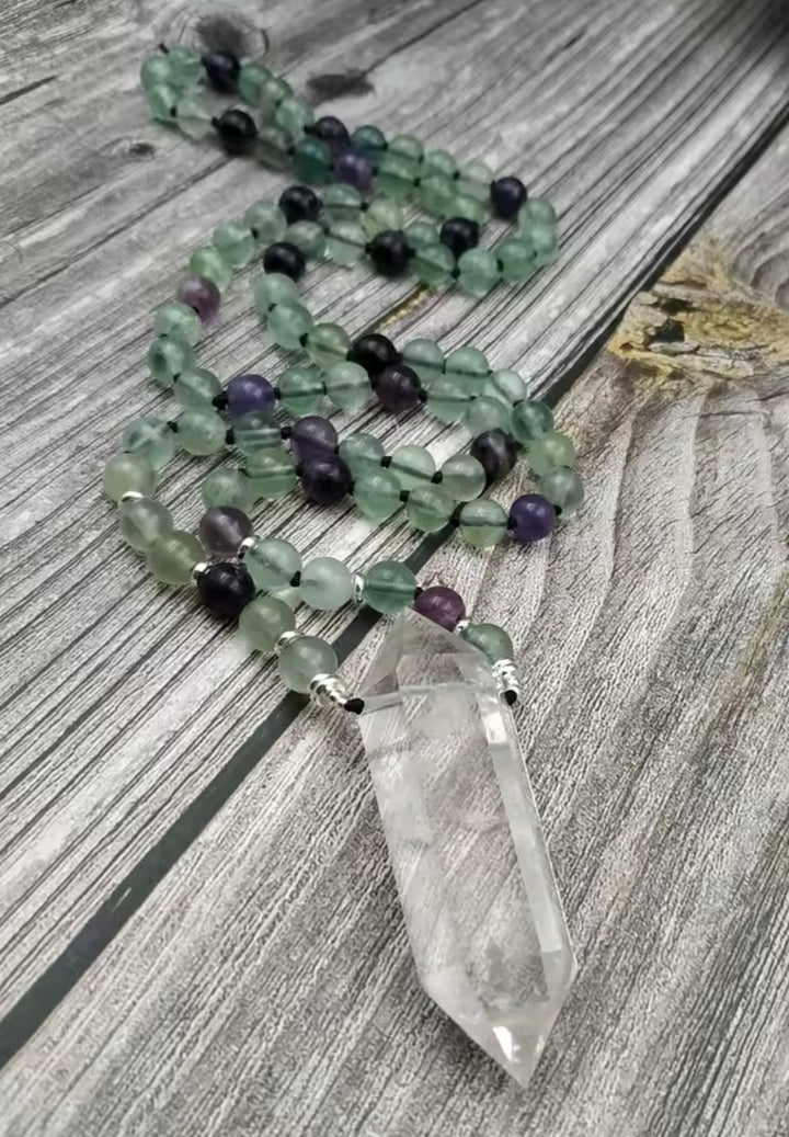 Harmony & Clarity Fluorite & Clear Quartz Mala Necklace TELW