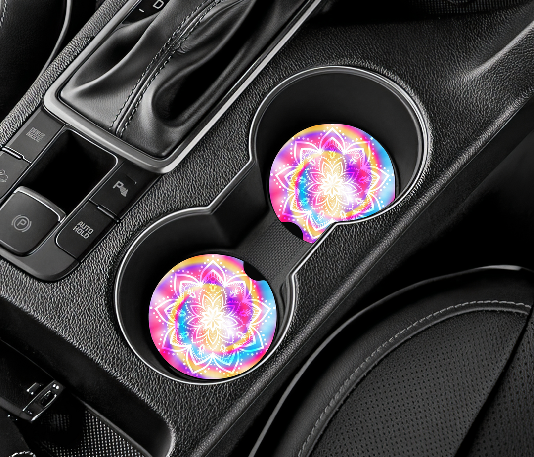 Ceramic Car Coasters- Rainbow Swirl