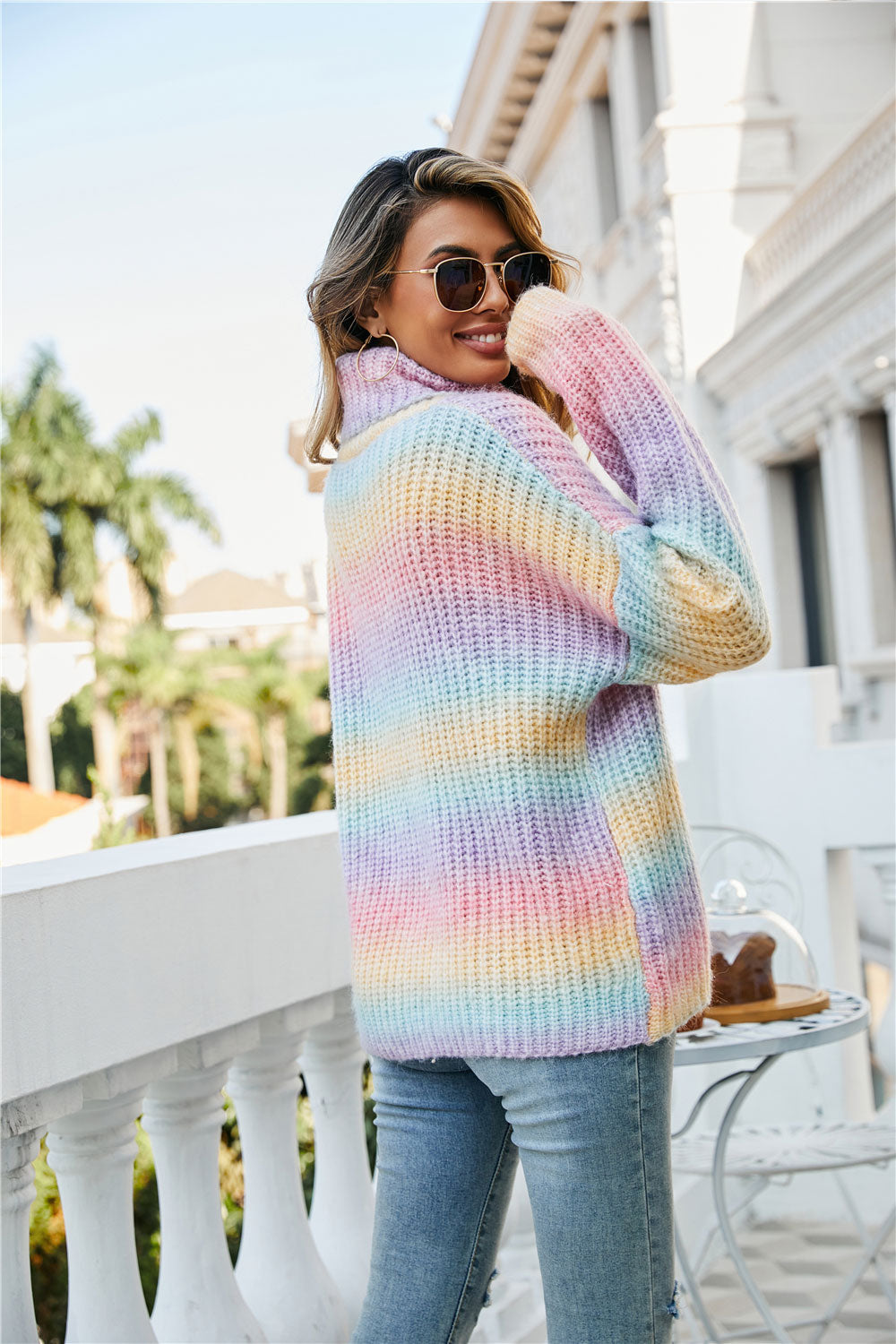 Chic Tie-Dye Turtleneck Knitted Sweater