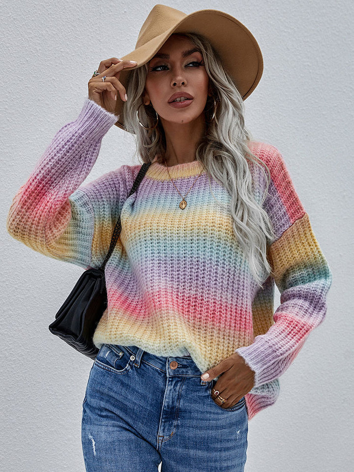 Striped Tie-Dye Knitted Pullover