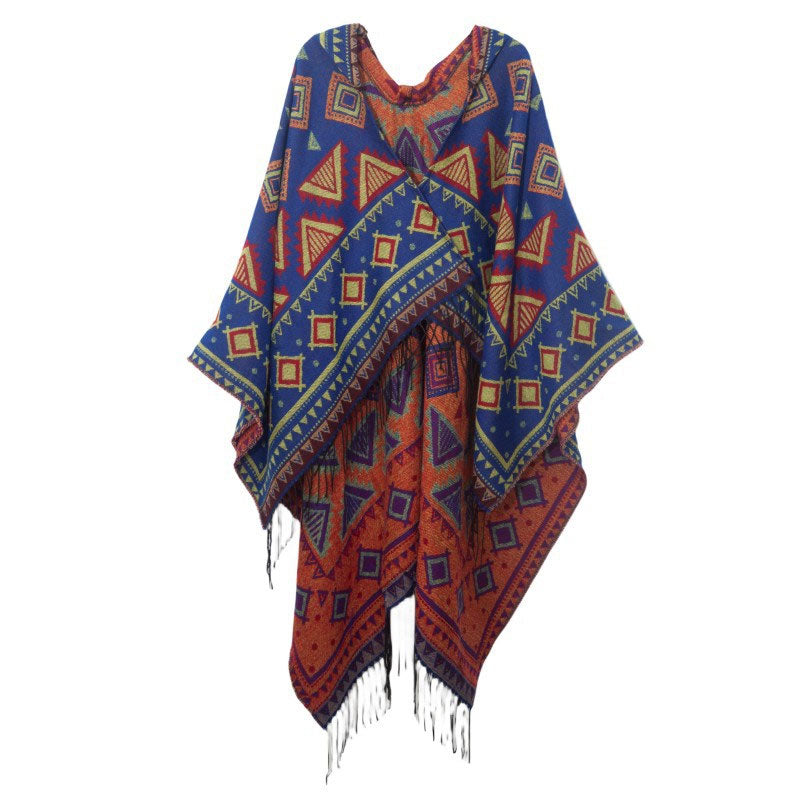 Aztec Poncho Hooded Shawl