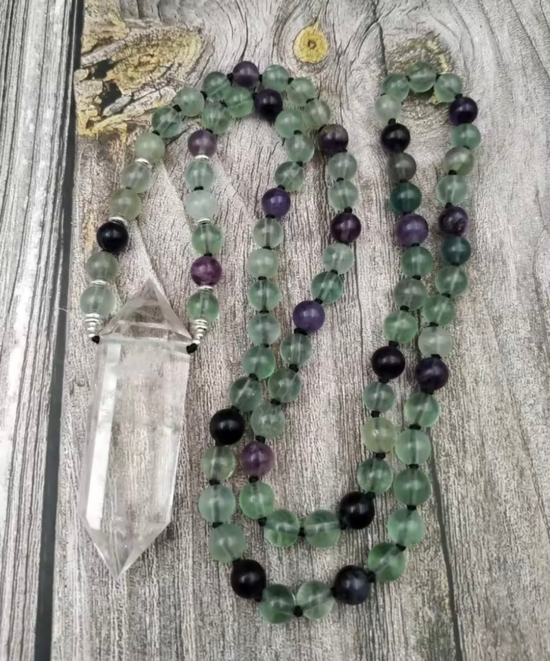 Harmony & Clarity Fluorite & Clear Quartz Mala Necklace TELW