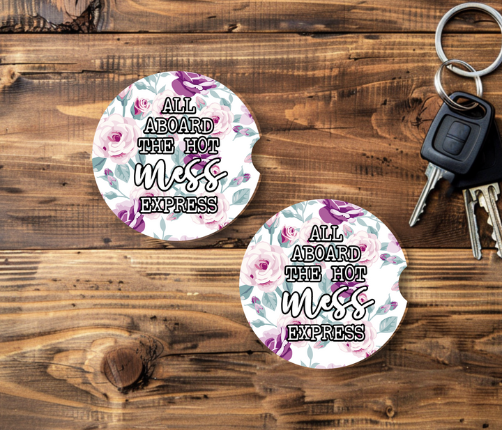 Ceramic Car Coasters-All Aboard the Hot Mess Express