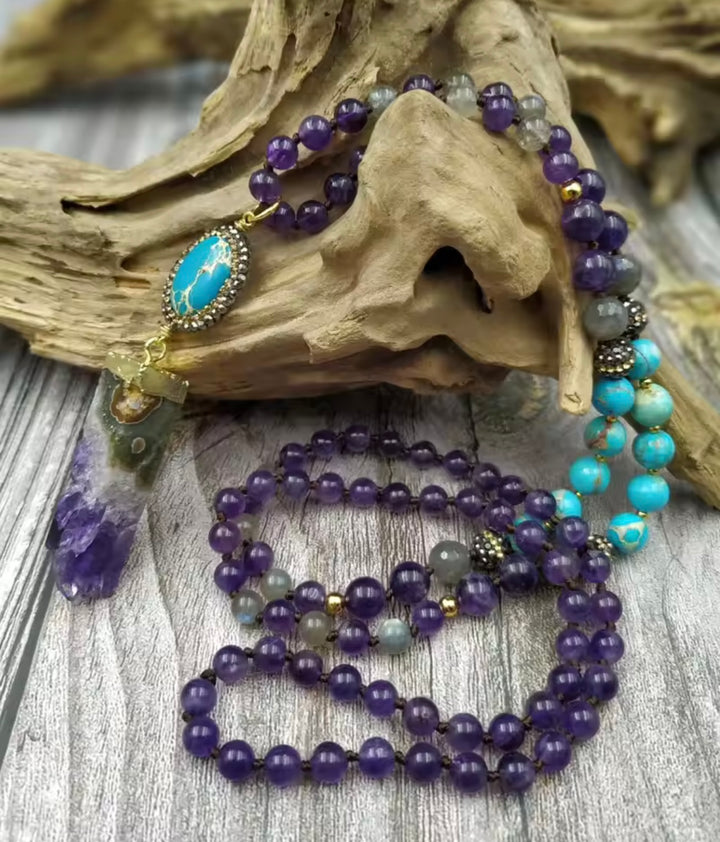 108 Mala Amethyst & Turquoise Crystal Necklace