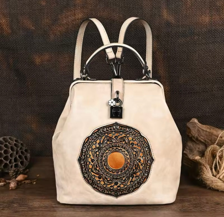 Bohemian Mandala Leather Backpack