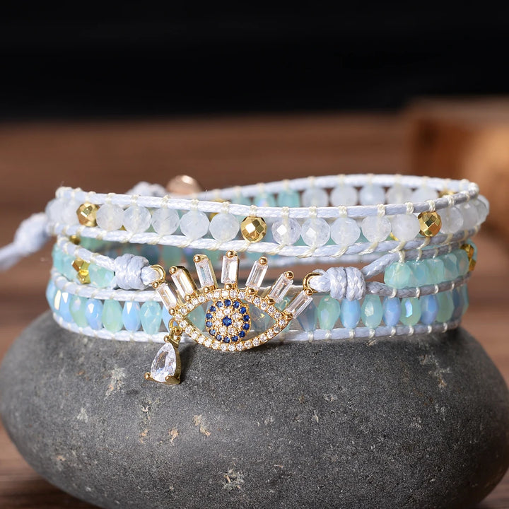 Glimmering Eye Crystal Charm Wrap Bracelet TELW