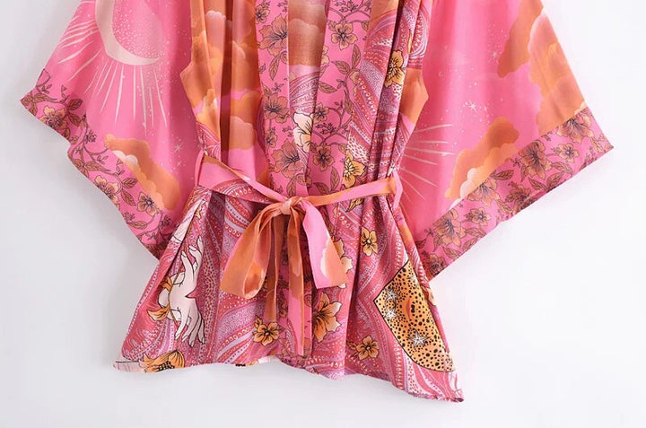 Luna Boho Floral Moon Bat Sleeve  Kimono