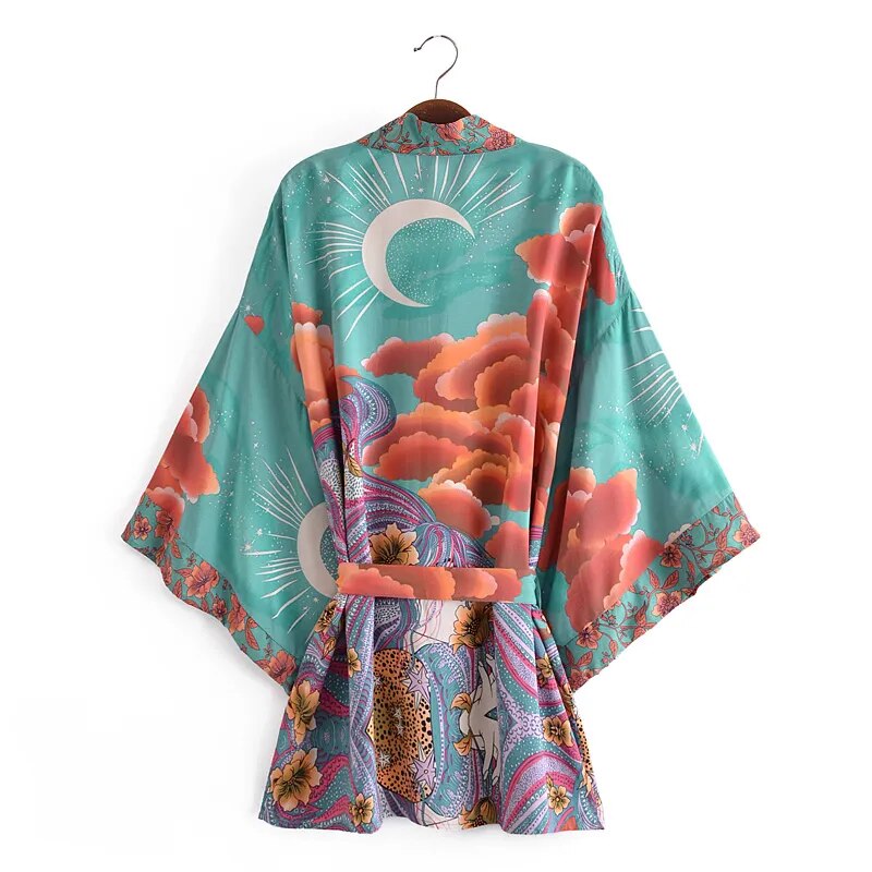 Luna Boho Floral Moon Bat Sleeve  Kimono