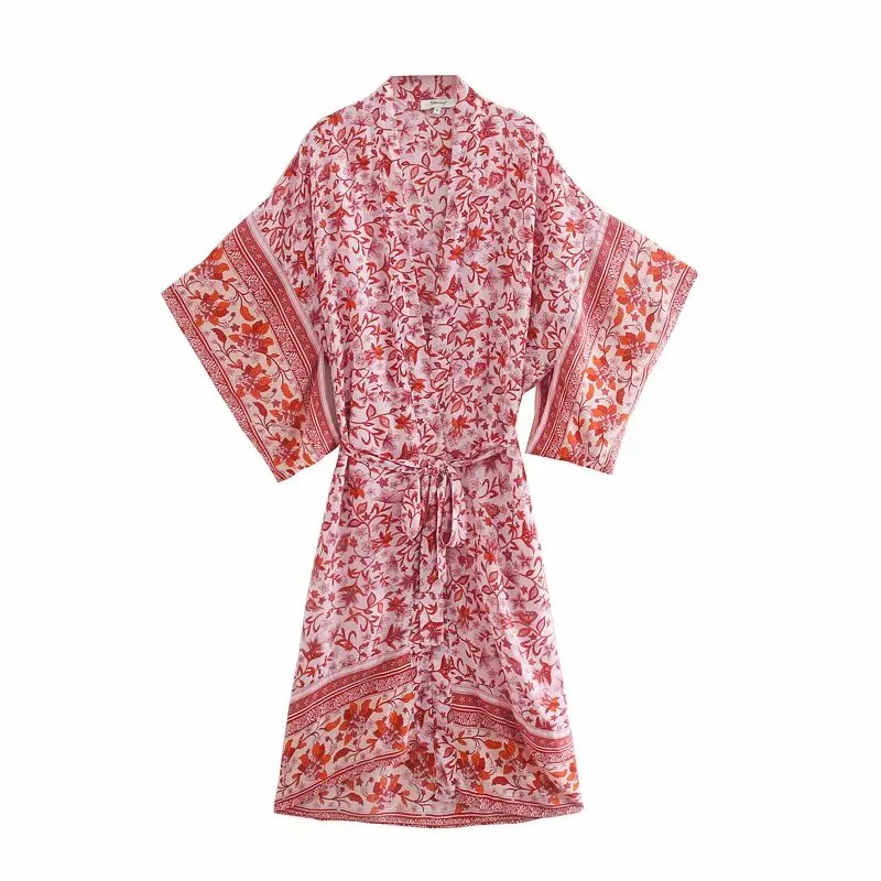 Breeze Boho Floral Bat Sleeve Kimono