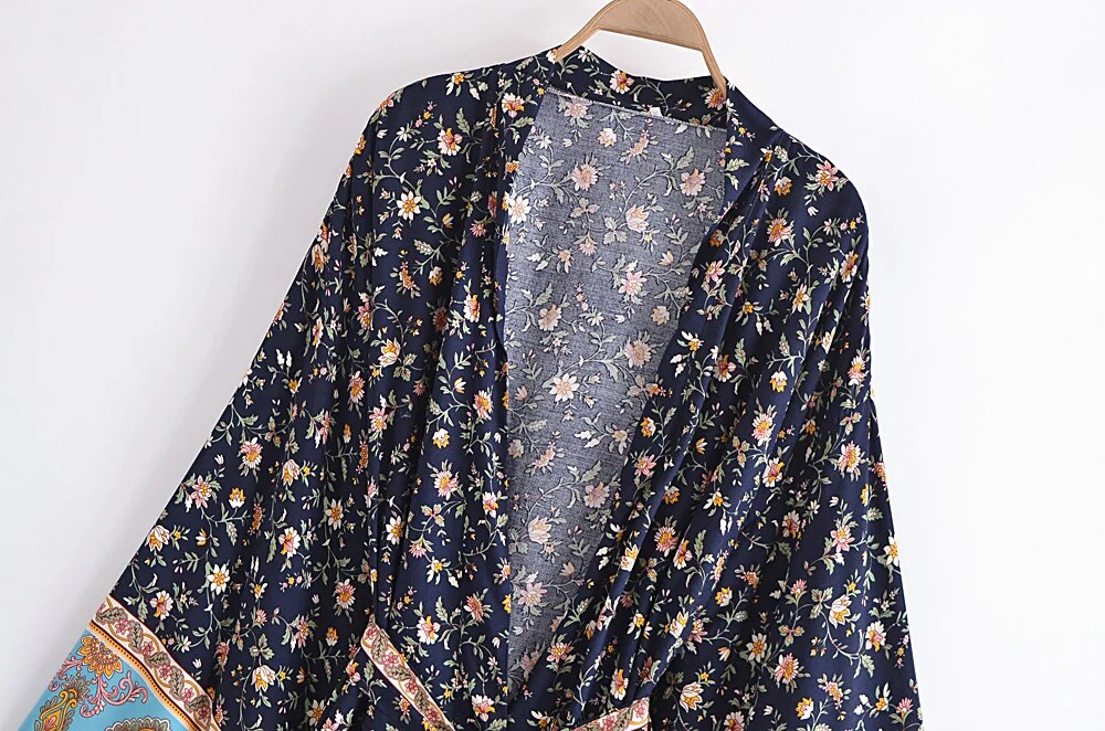 Navy Bloom Bohemian Kimono