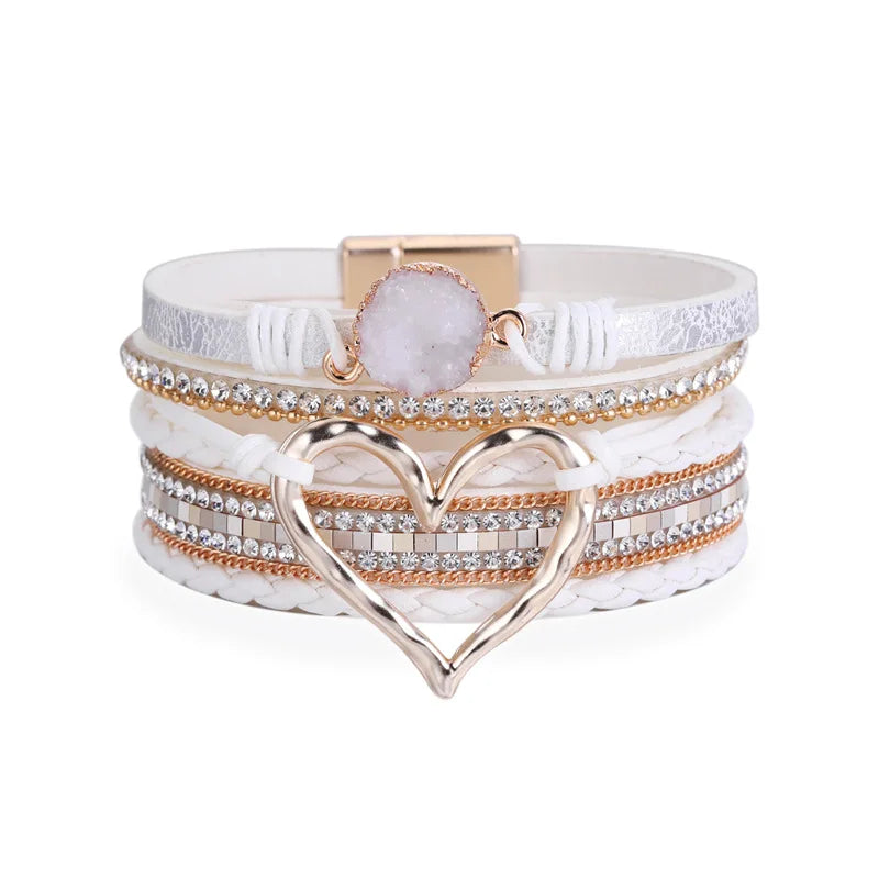 Multilayer Leather Heart Cuff Bracelet