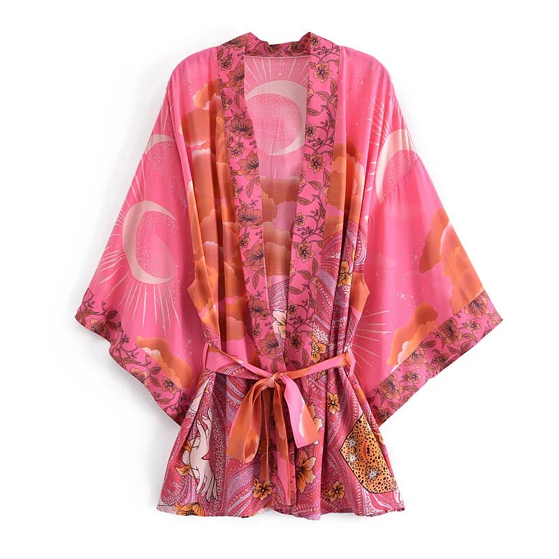 Luna Boho Floral Moon Bat Sleeve  Kimono