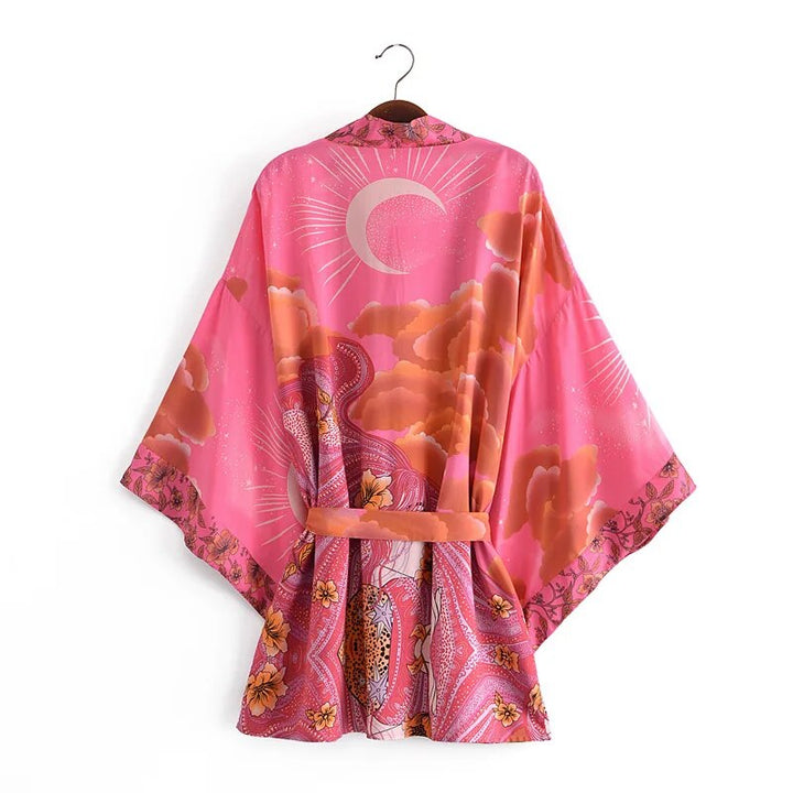 Luna Boho Floral Moon Bat Sleeve  Kimono