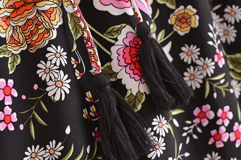 Black Floral Print Pleated Maxi Skirt