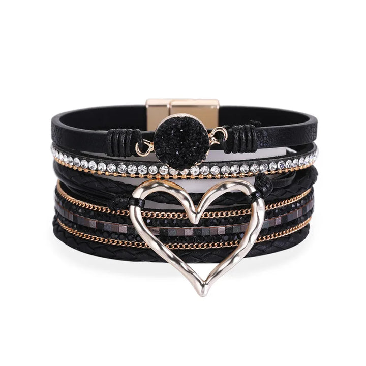 Multilayer Leather Heart Cuff Bracelet