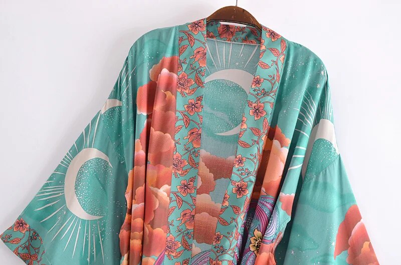 Luna Boho Floral Moon Bat Sleeve  Kimono