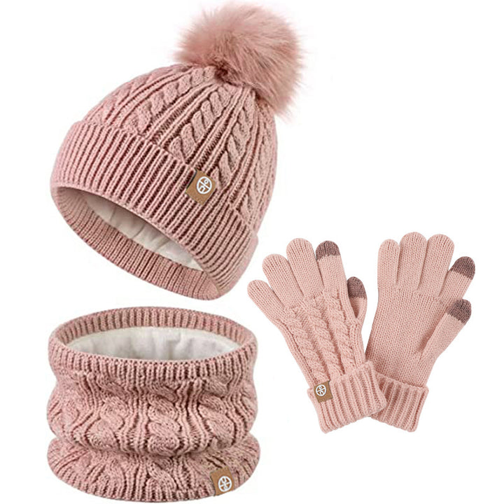 3-Piece Winter Hat Set for Kids - Beanie, Snood, and Gloves with Cute Pompom