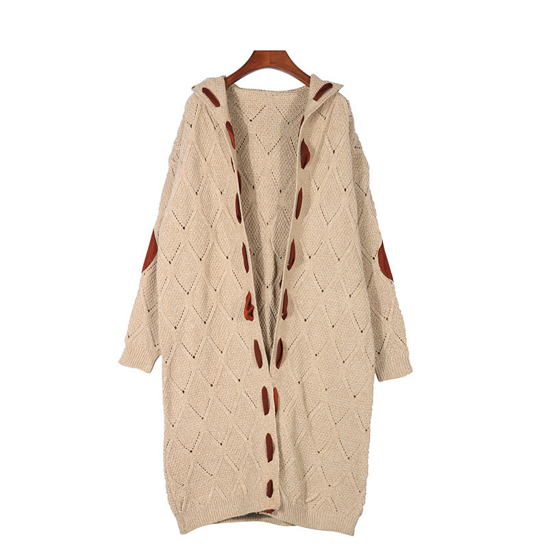 Hooded Suede Knitted Long Cardigan