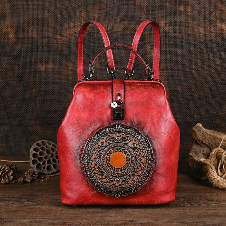 Bohemian Mandala Leather Backpack