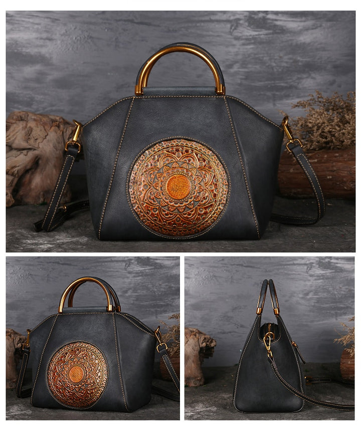 Vintage Mandala Leather Handbag