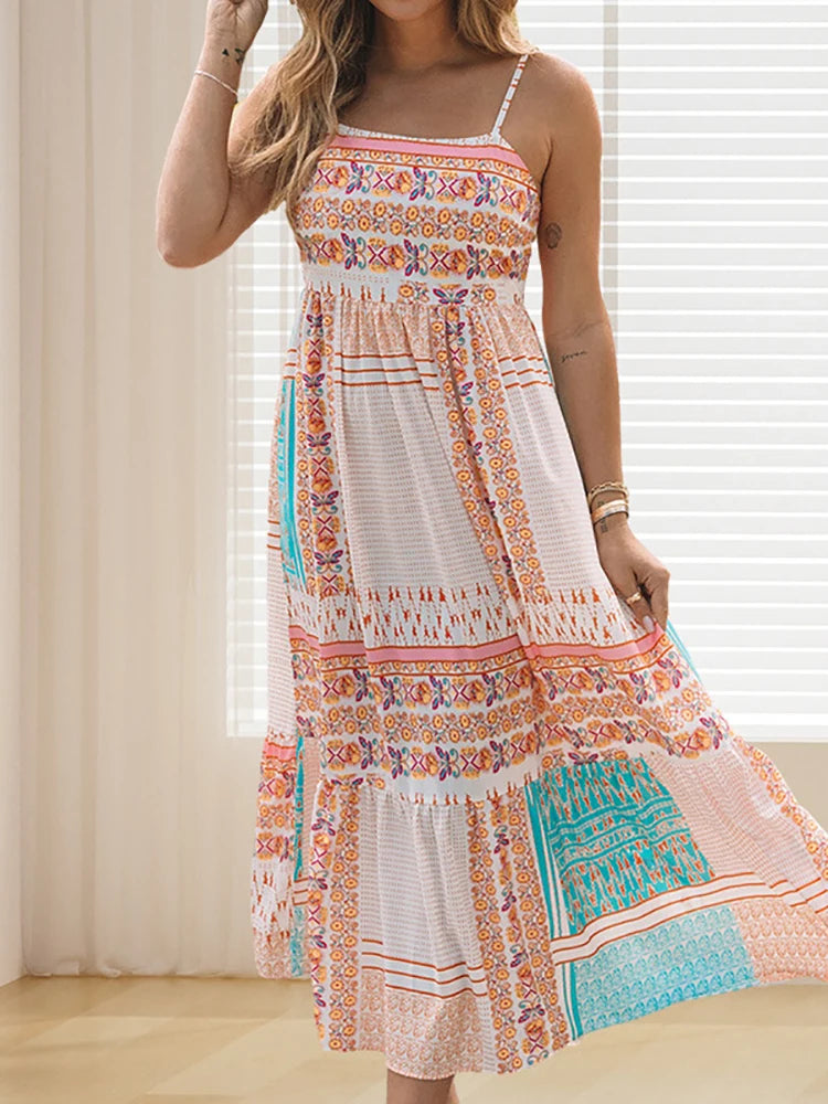 Bohemian Spaghetti Strap Long Dress