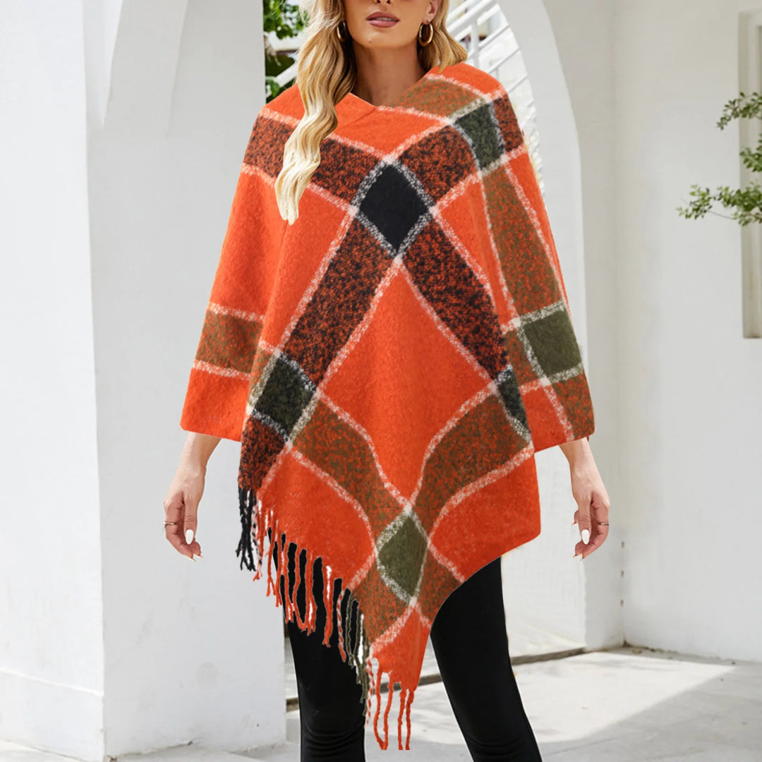 Winter Plaid Tassel Loose Cape Shawl