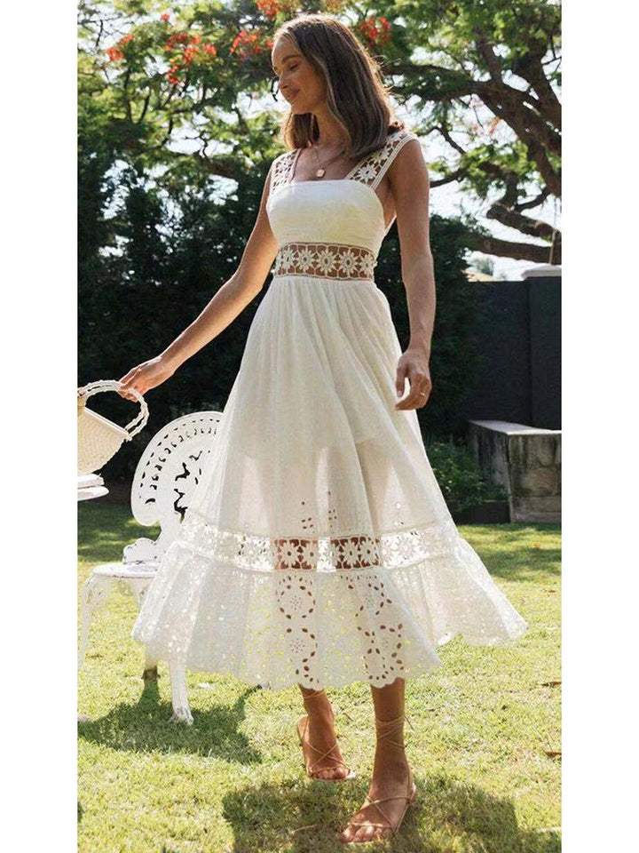 White Bohemian Lace-Trimmed Beach Dress