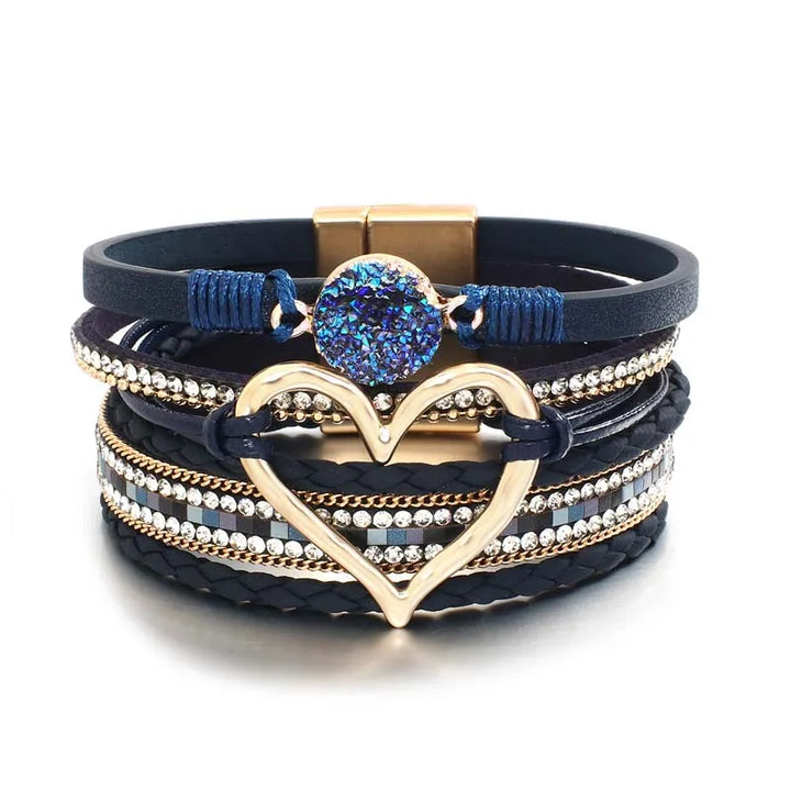 Multilayer Leather Heart Cuff Bracelet