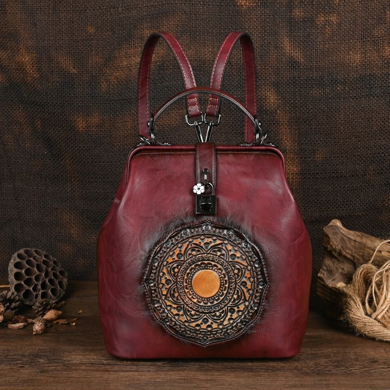 Bohemian Mandala Leather Backpack