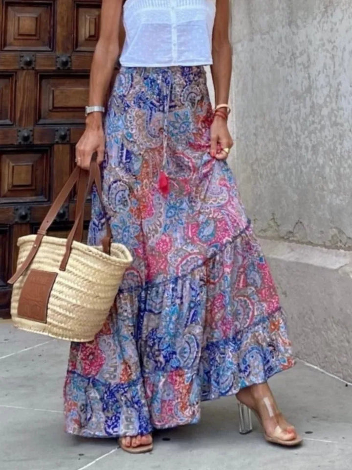 Boho Ruffle Loose A-Line Maxi Skirt – Ankle-Length Bohemian Chic