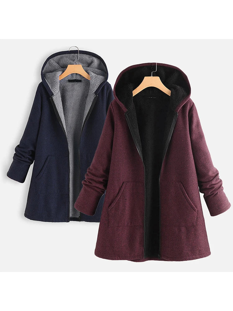 Plush Hooded Long Jacket