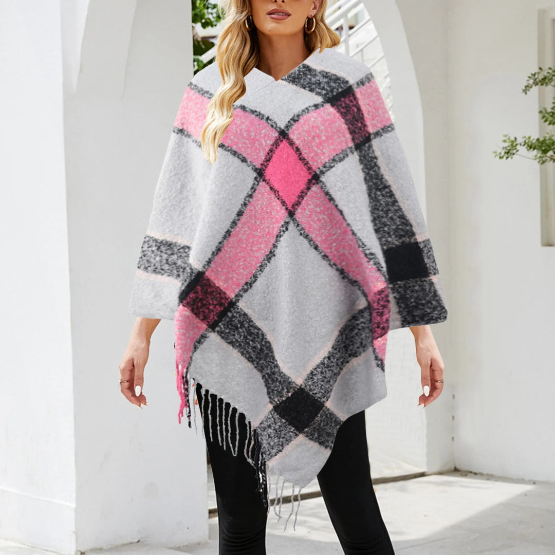 Winter Plaid Tassel Loose Cape Shawl