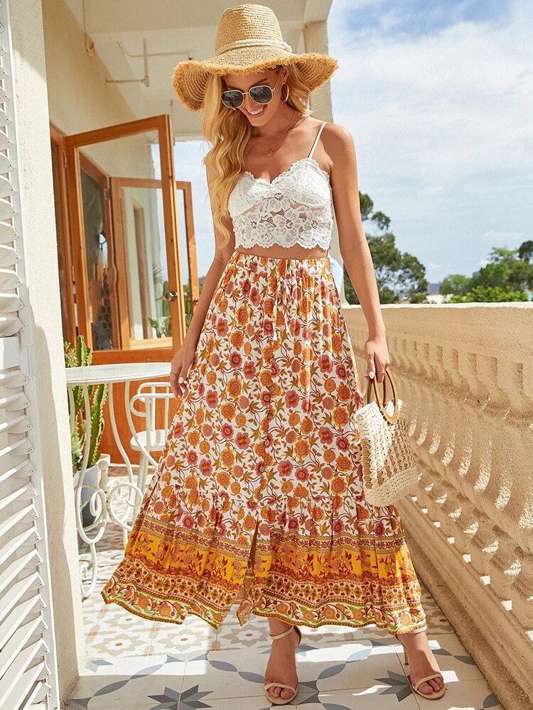 Bohemian Print Floral Maxi Skirts