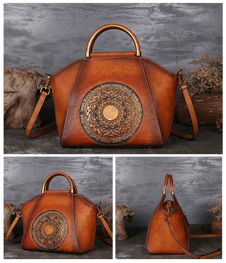 Vintage Mandala Leather Handbag