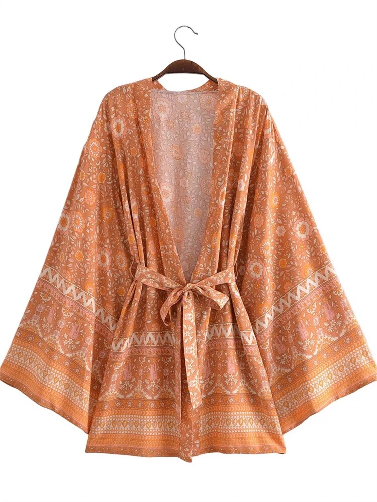 Wanderlust Boho Floral Bat Sleeve  Kimono